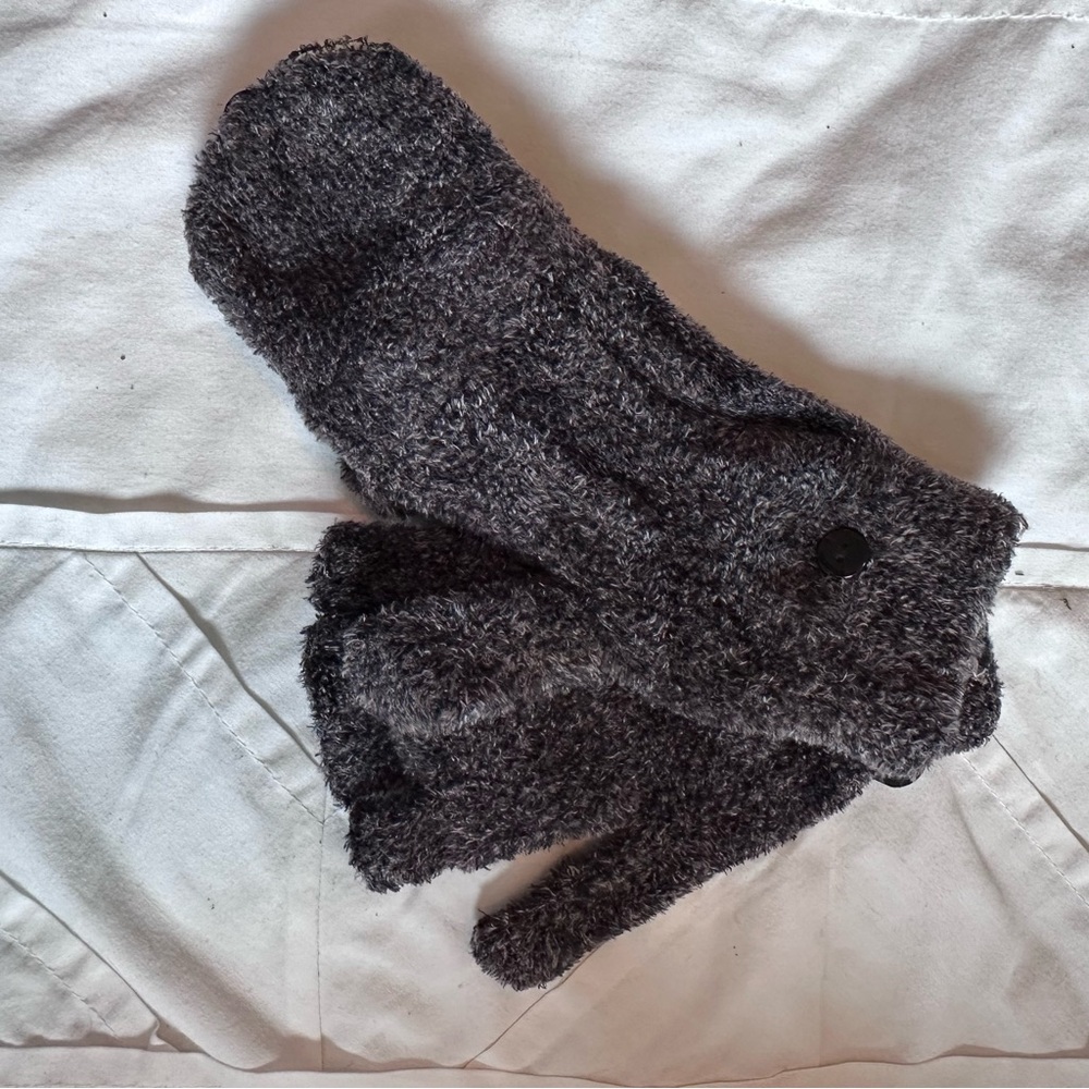 Cejon Gray Fuzzy Convertible Texting Mittens Fingerless Gloves NWT